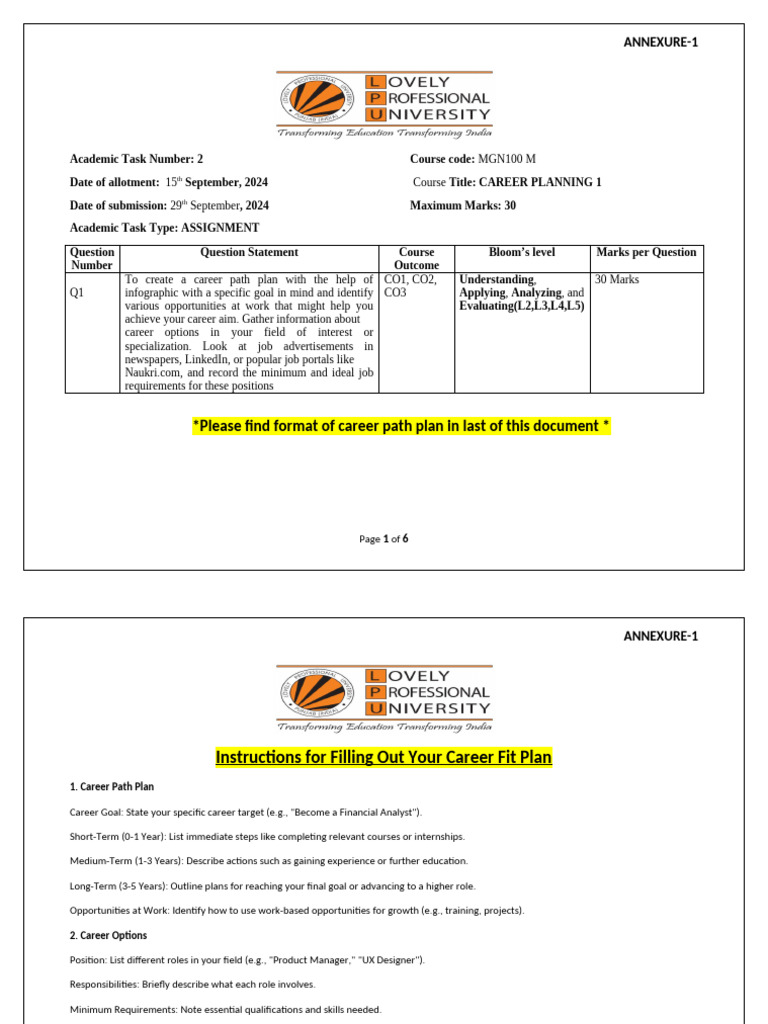 Please Find Format of Career Path Plan in Last of This Document | PDF ...