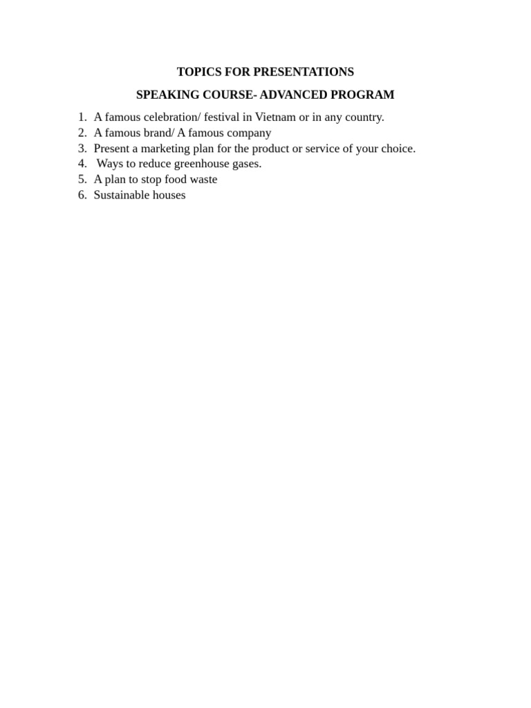 Topics For Presentations | PDF