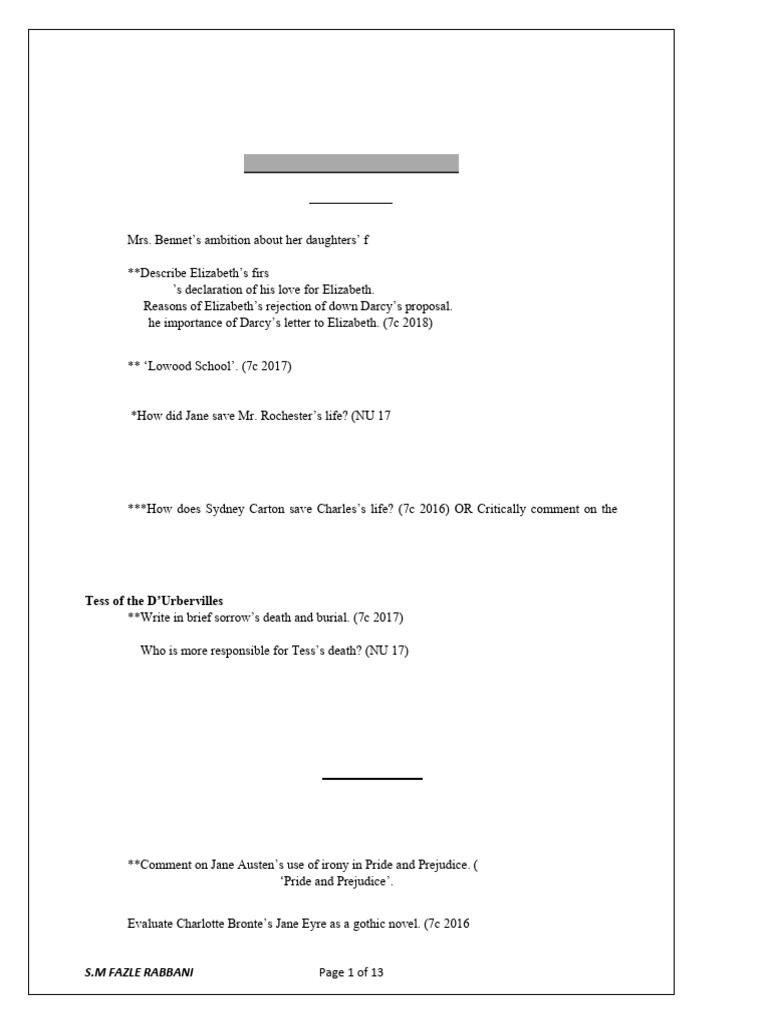 4th-Year-Suggestion-7c-Exam-2023 | PDF | Heart Of Darkness | A Tale Of ...