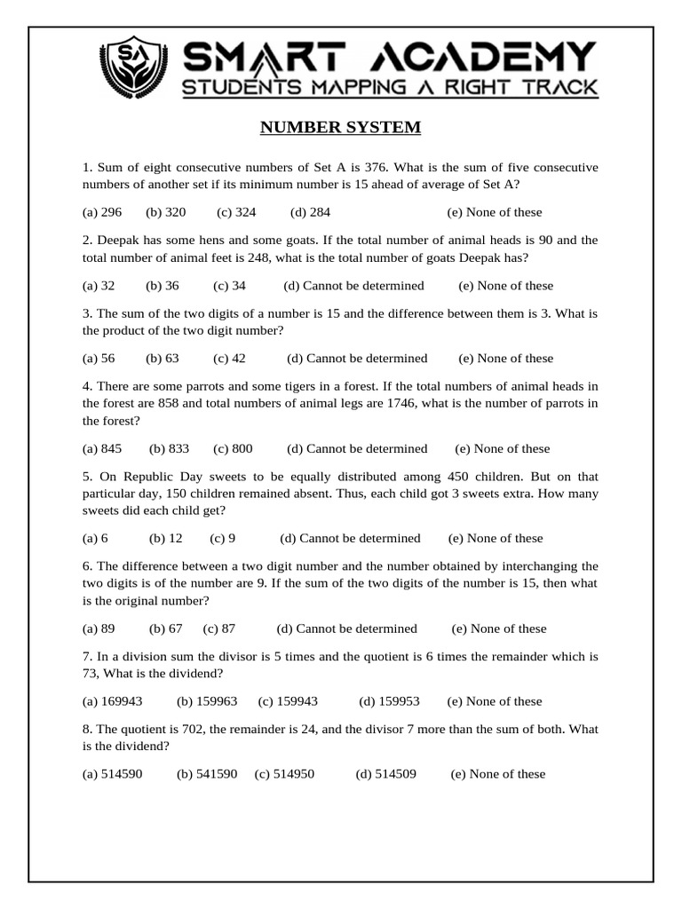 NUMBER SYSTEM test | PDF | Division (Mathematics) | Abstract Algebra