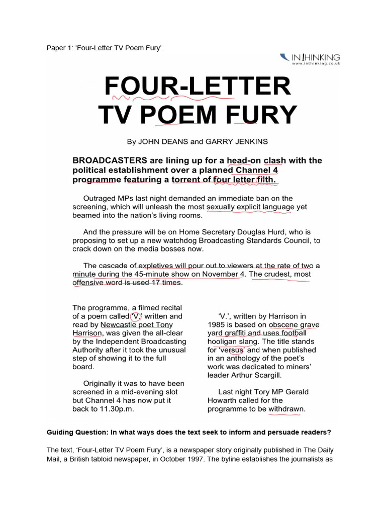 Controversy Over Harrison's 'V' Poem | PDF | Poetry | Linguistics