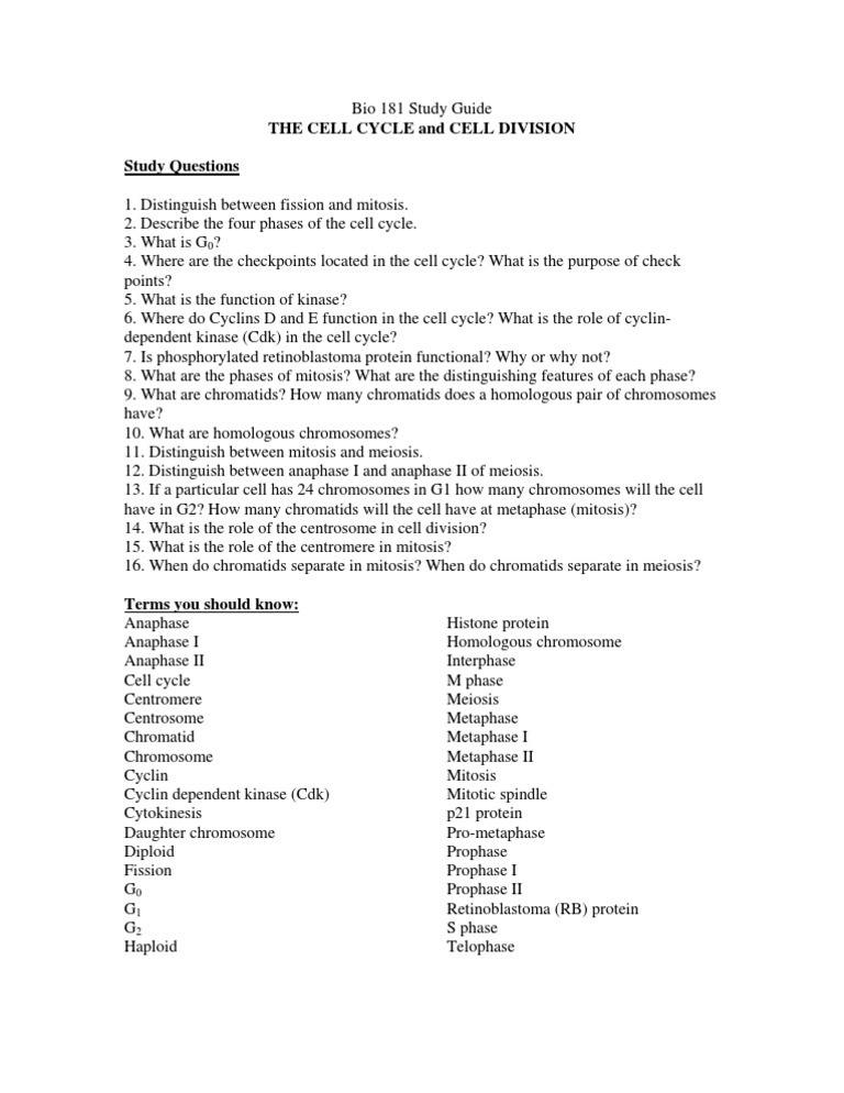 Study Guide - Cell Cycle and Cell Division | PDF | Science & Mathematics