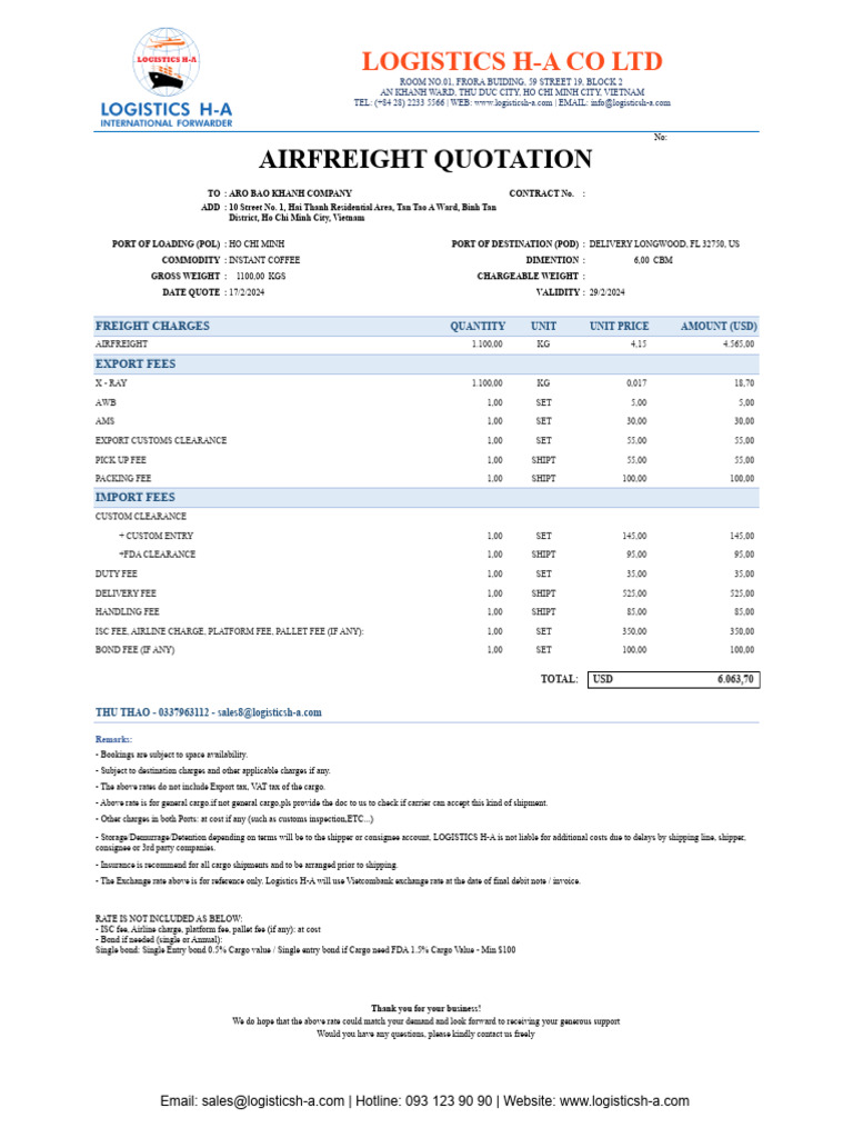 ISC Charge Air Freight Quotation | PDF | Freight Transport | Cargo
