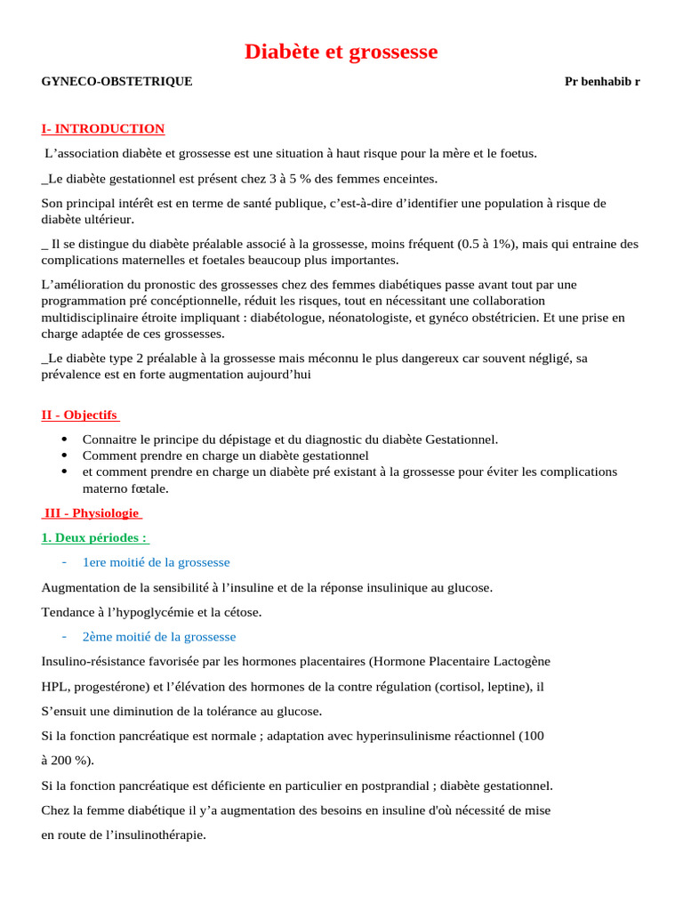 Diabète et grossesse : risques et prise en charge | PDF | Diabète ...