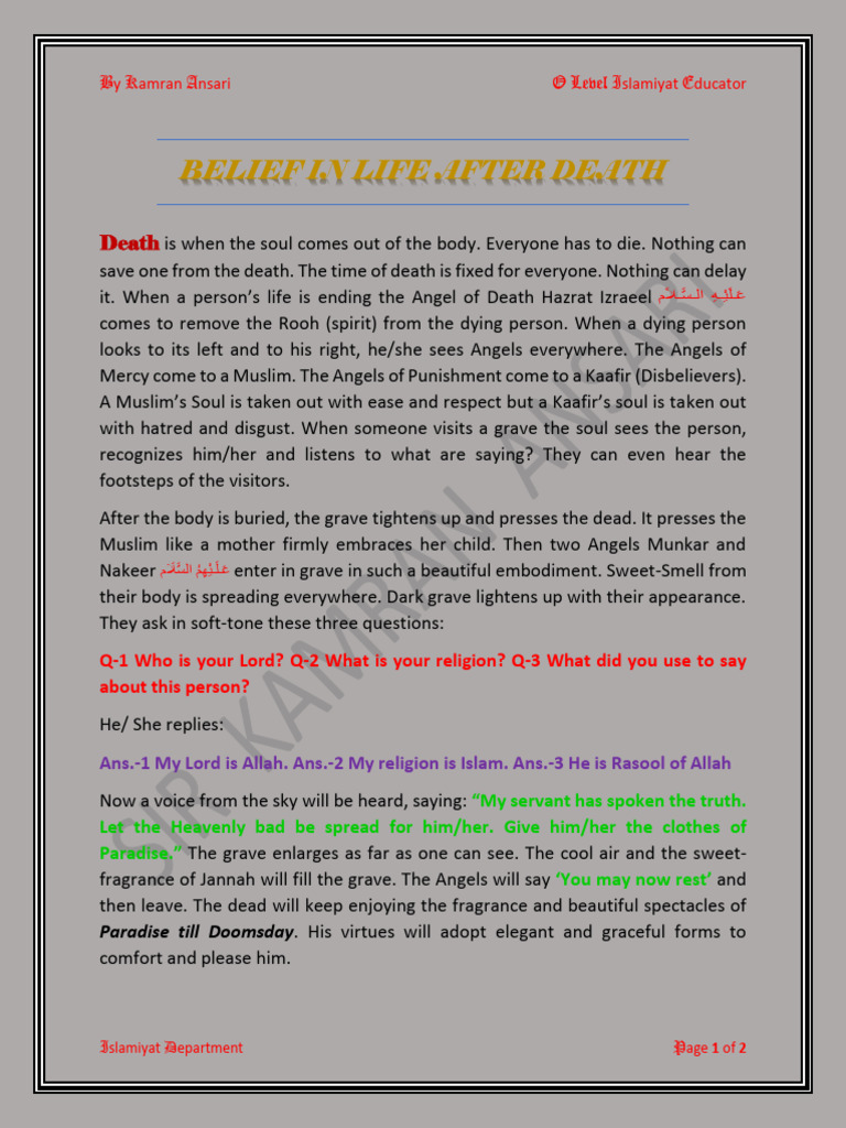 A.f-7 Belief in Life After Death | PDF | Afterlife | Religious Belief ...