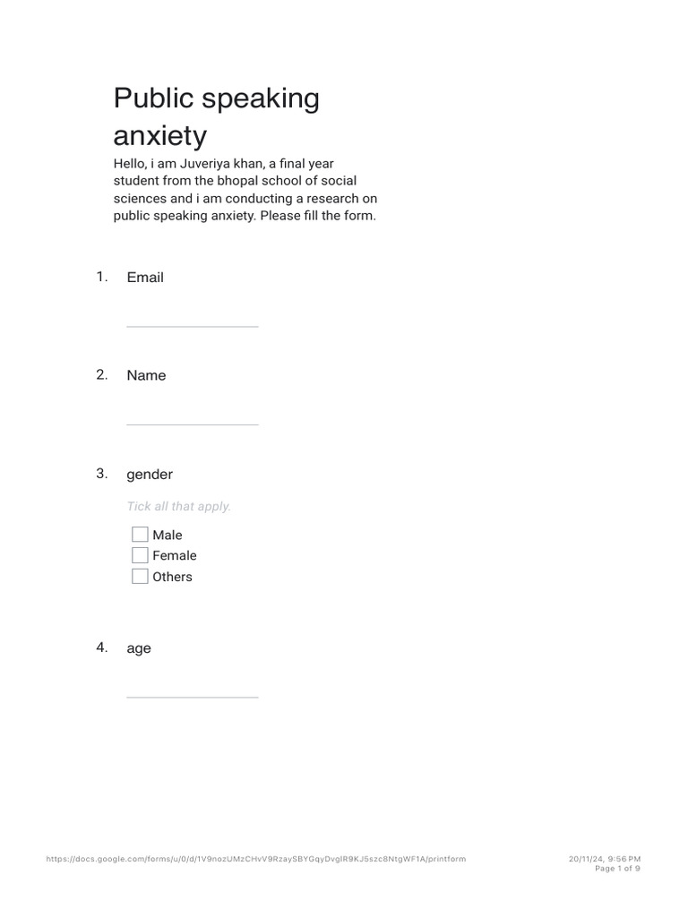 Public Speaking Anxiety | PDF