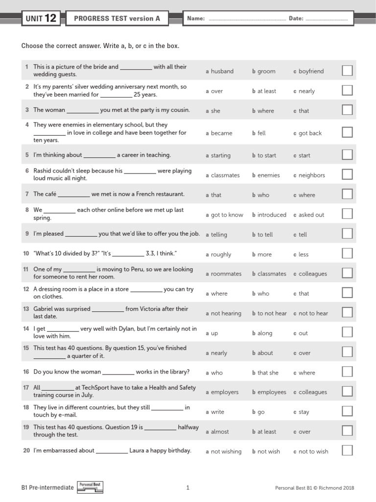 PB AmE B1 Unit Test U12 Version A | PDF