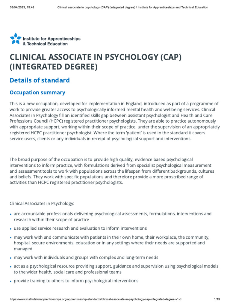 2023.04.03 Clinical Associate in Psychology CAP Integrated Degree ...