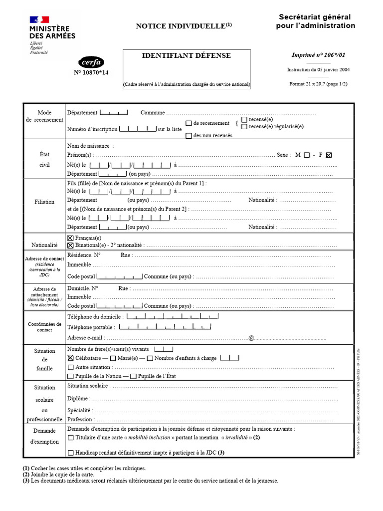 Notice individuelle de recensement JDC | PDF
