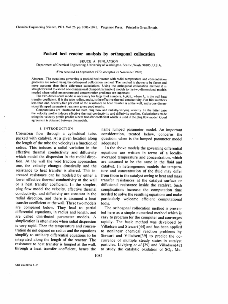 B. A. Finlayson - 1971 - Packed Bed Reactor Analysis by Orthogonal ...