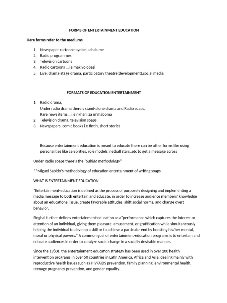 Entertainment Education Methods Explained | PDF | Methodology ...
