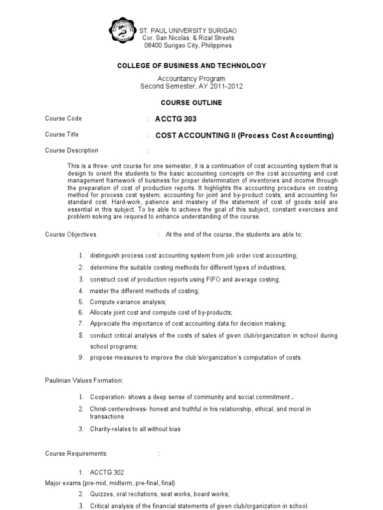 Cost Accounting II Course Outline | PDF | Cost Accounting | Cost Of ...