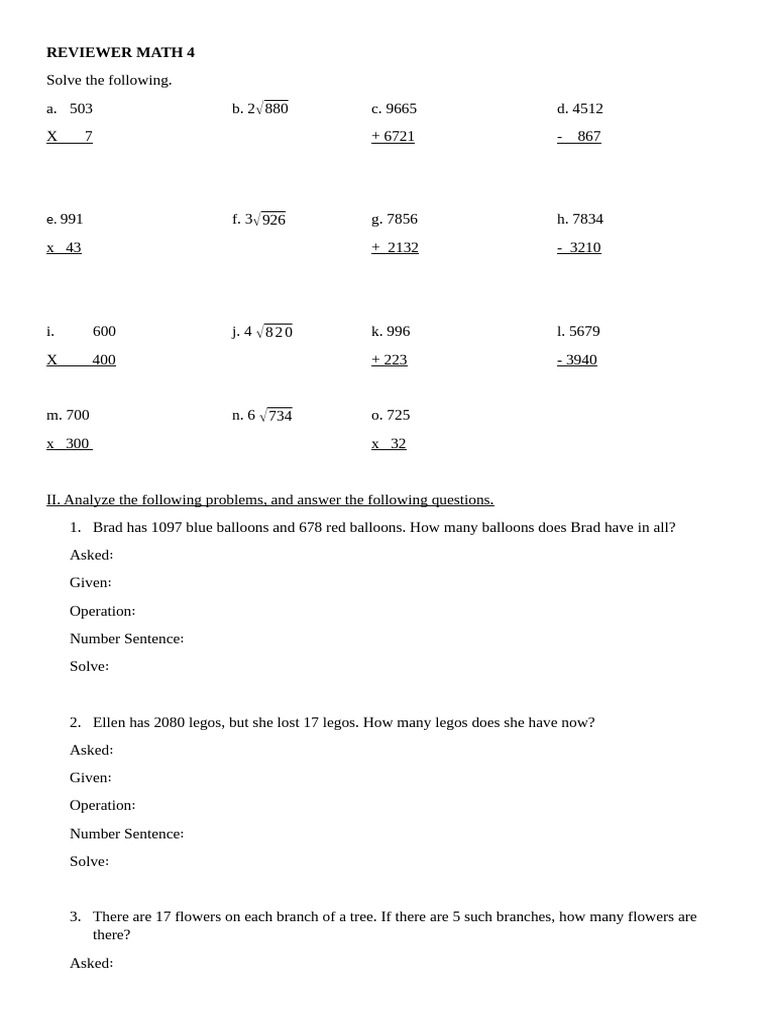 Reviewer Math 4 | PDF