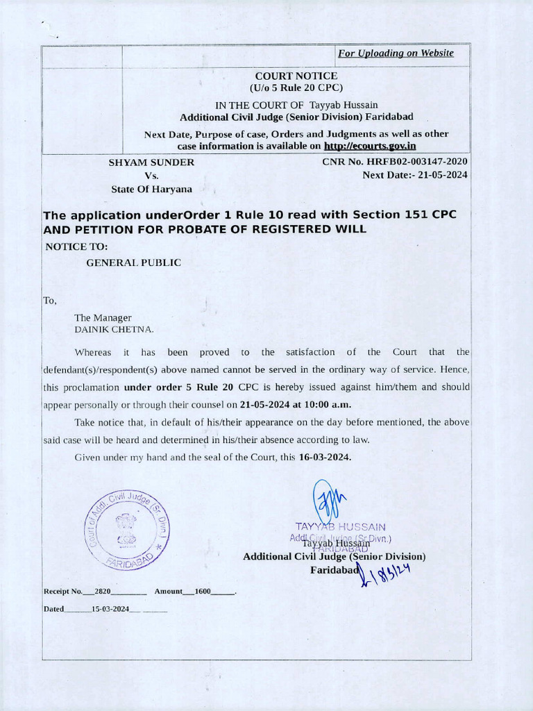 Court Proclamation Notice for Hearing | PDF