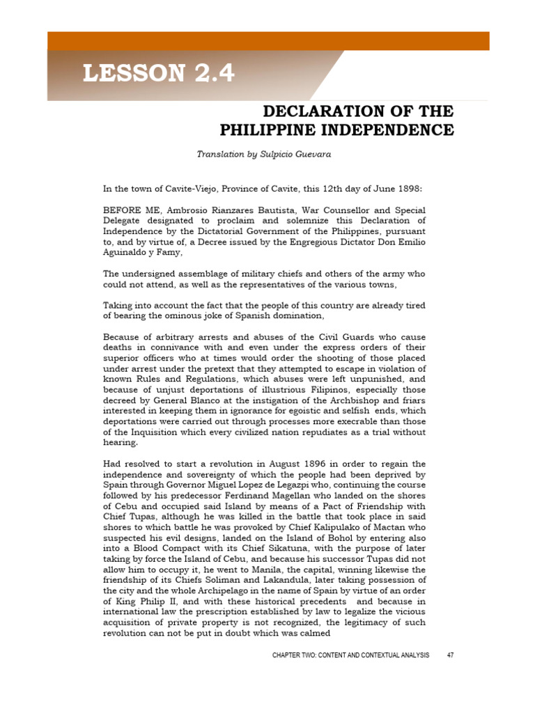 Philippine Independence Declaration 1898 | PDF | Philippines | Spanish ...