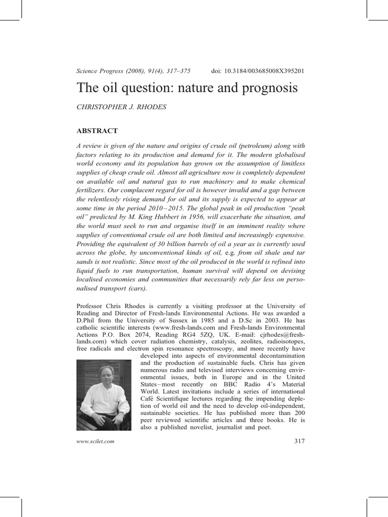rhodes-2008-the-oil-question-nature-and-prognosis | PDF | Petroleum ...