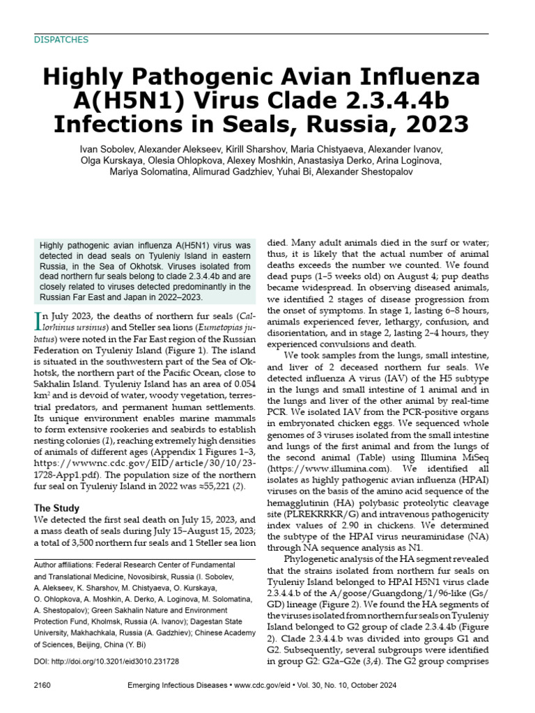 HPAI H5N1 in Seals, Tyuleniy Island | PDF | Influenza A Virus Subtype ...