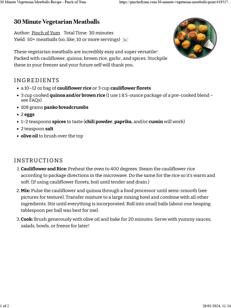 Quick Vegetarian Meatballs Recipe | PDF | Teaspoon | Foods