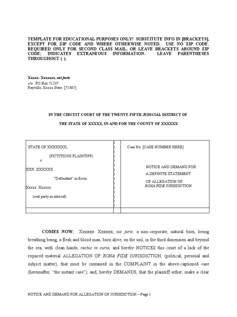 Allegation of Jurisdiction Template Virginia Circuit Court Complaint