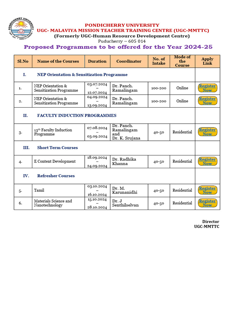 UGC-MMTTC Courses 2024-25 Overview | PDF