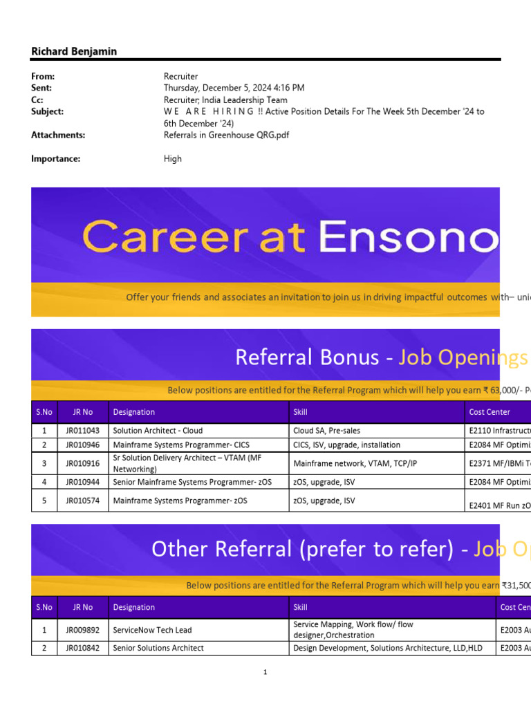 Job Openings and Referral Program Details | PDF | Computer Networking ...