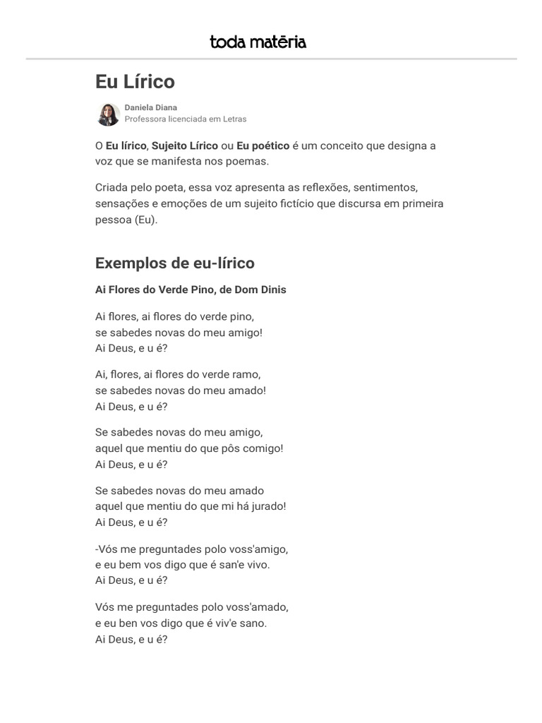 O Eu Lírico: Definição e Exemplos | PDF | Poesia