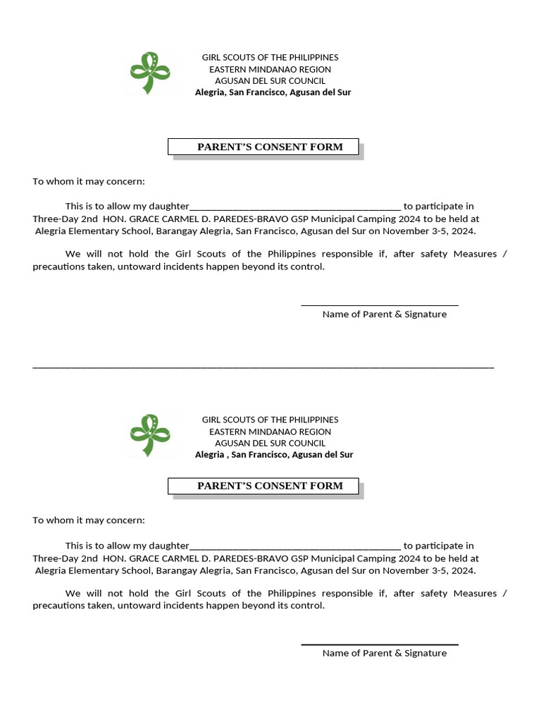 Parent Consent for GSP Camping 2024 | PDF