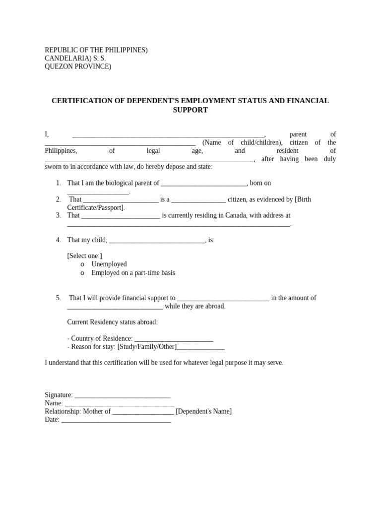 Certification of support pdf