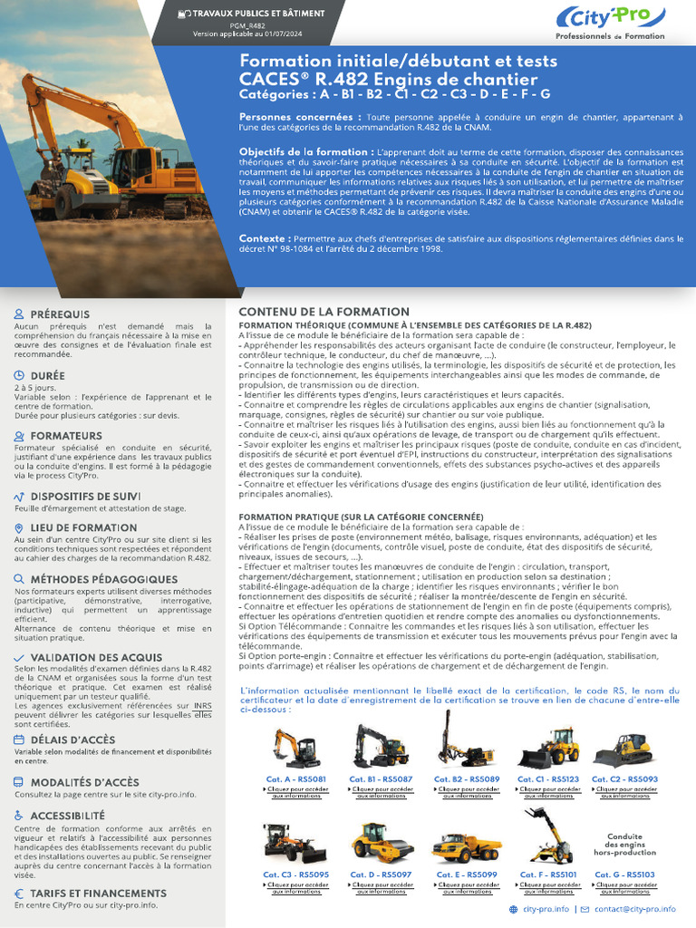 CACES® R482 Formation Engins de Chantier Categories A A G Initiale 2 | PDF