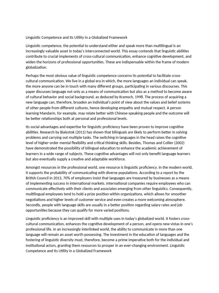 Linguistic Competence and Its Utility in A Globalized Framework AEN ...