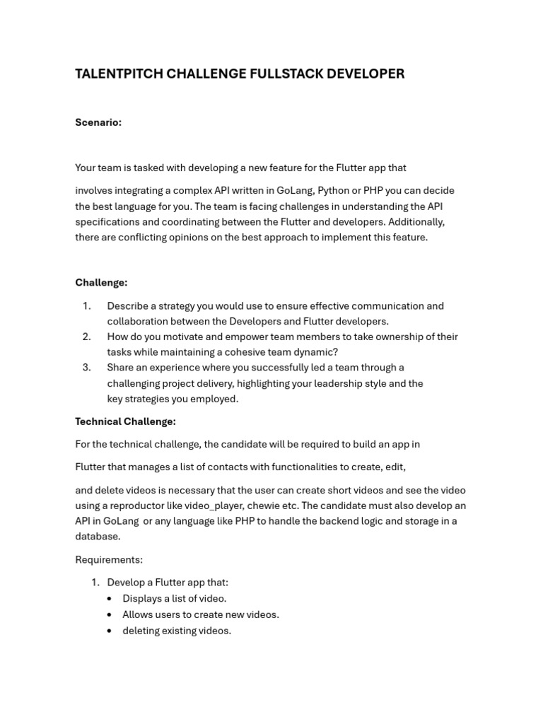 Talentpitch Challenge Fullstack Developer | PDF | Mobile App | Databases