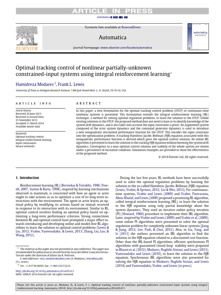 Optimal Tracking Control of Nonlinear Partially-Unknown Constrained ...