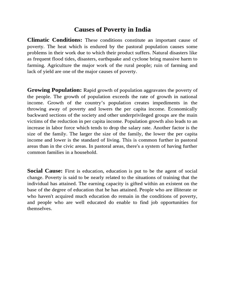 Causes of Poverty in India | PDF