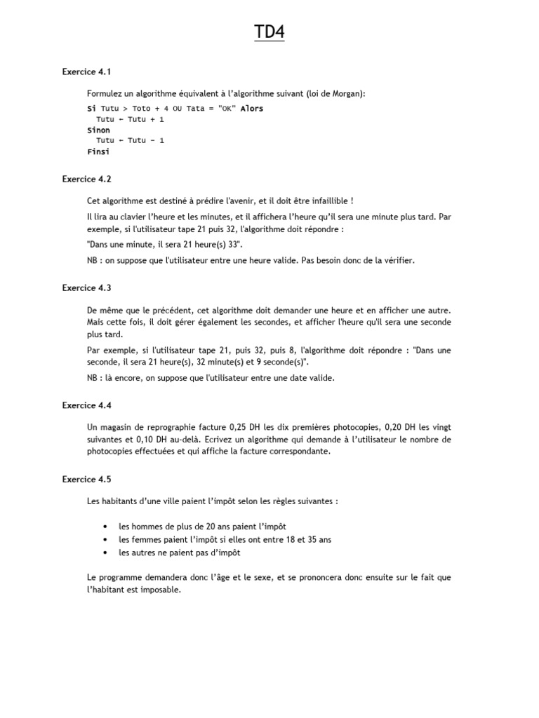 Algorithmes pour exercices de programmation | PDF | Élections ...
