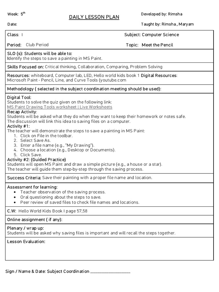 Hello World Kids 1 Lesson Plan | PDF | Lesson Plan | Learning