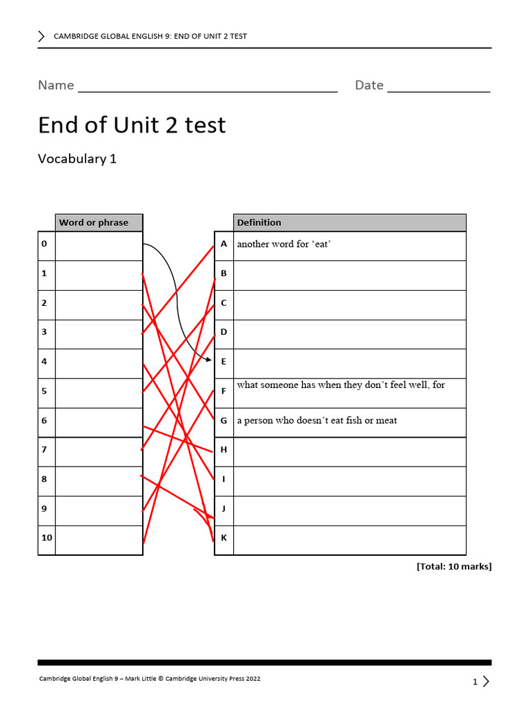 Cambridge Global English 9 Unit 2 Test | PDF | Malnutrition | Linguistics