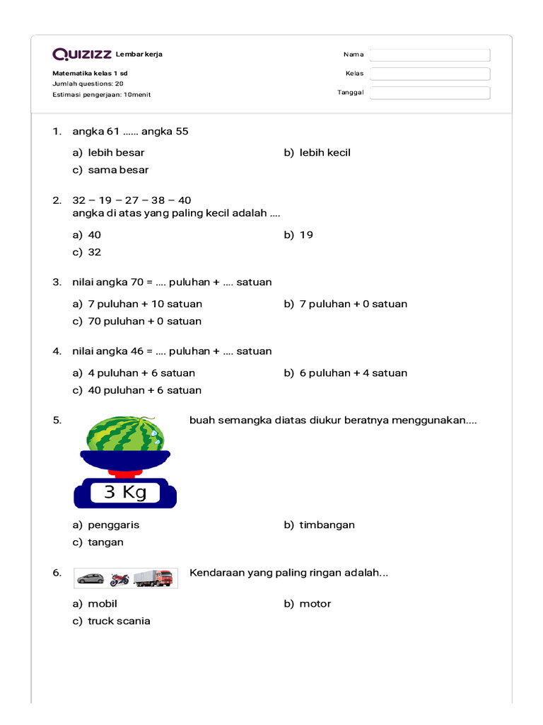 Lembar Kerja Matematika Kelas 1 Sd Pdf