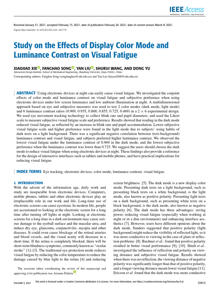 Effects of Color Mode on Visual Fatigue | PDF | Contrast (Vision) | Color