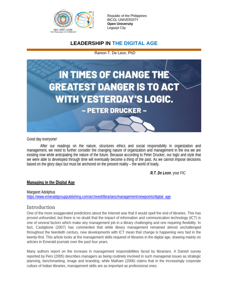 3 Managing in The Digital AGe | PDF | Leadership | Libraries