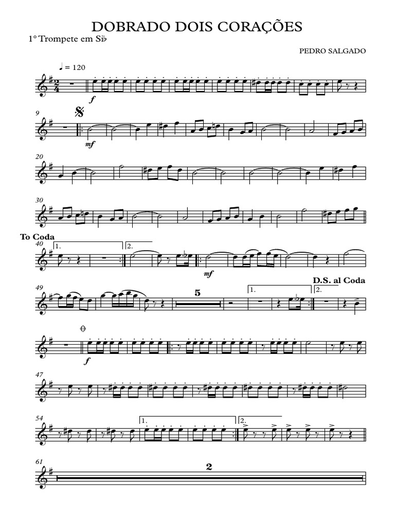 DOIS CORAÇÕES - 1° Trompete em Sib | PDF, image size:768x1024