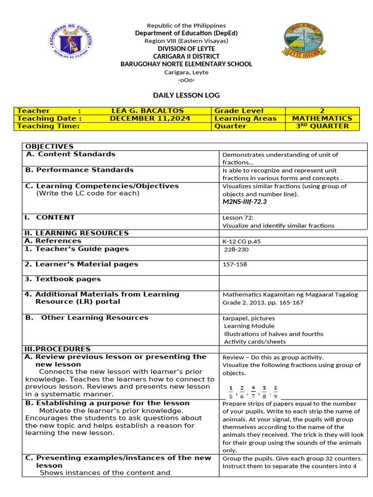 Dll-november 13 Math | PDF | Learning | Teachers