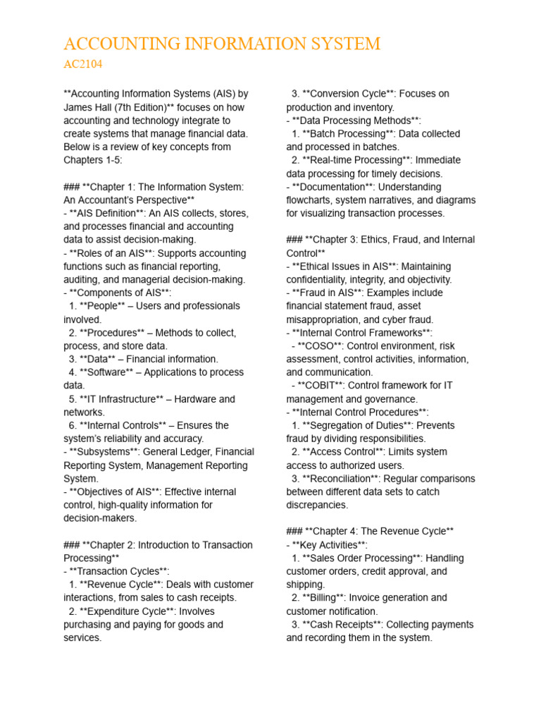 AIS Overview: Key Concepts and Cycles | PDF | Accounts Payable ...