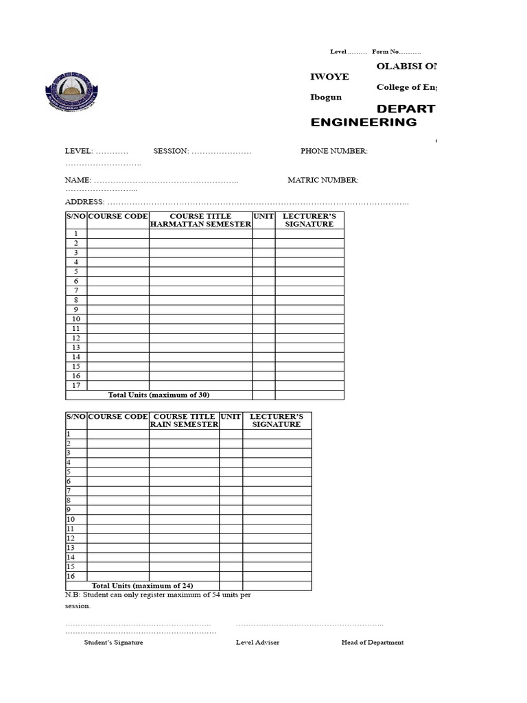 Student Course Registration Form | PDF