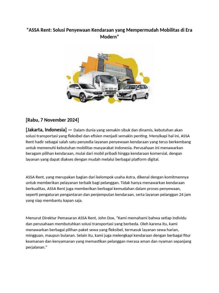 Sewa Mobil ASSA Rent di Semarang | PDF