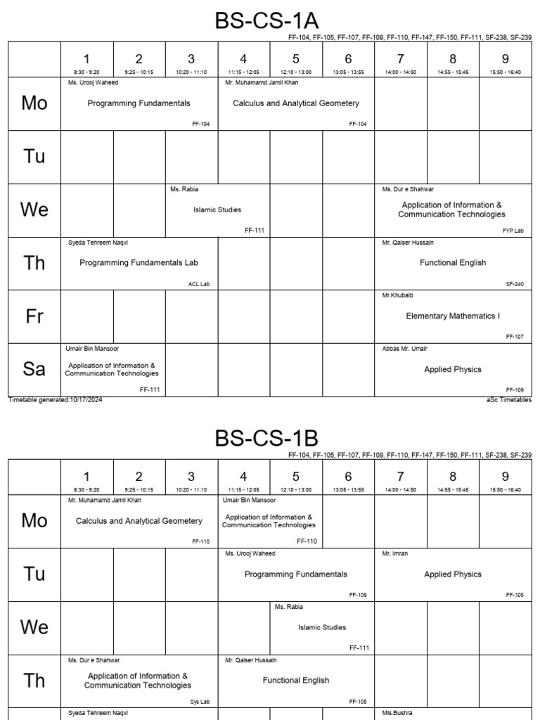 BS-CS Timetable for 2024 | PDF | Computing