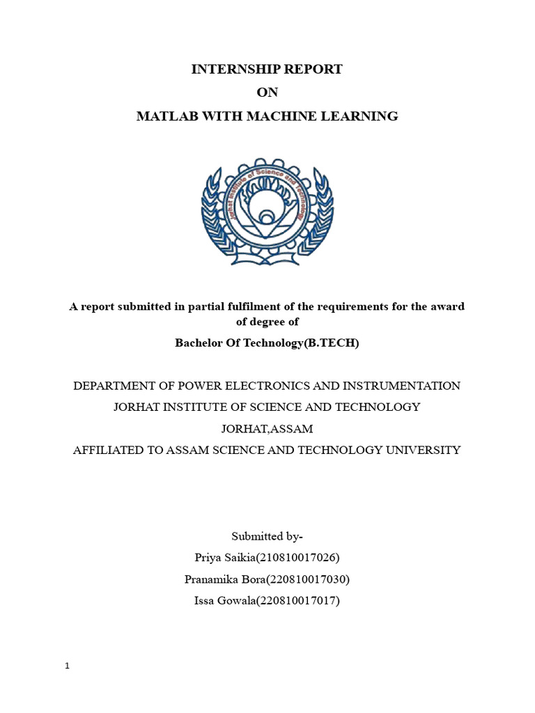 MATLAB Machine Learning Internship Report | PDF | Machine Learning ...