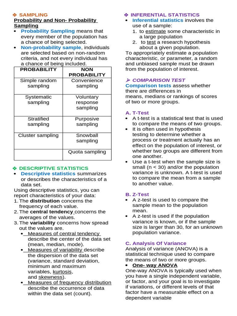 STATISTICS NOTES | PDF | Sampling (Statistics) | Statistics