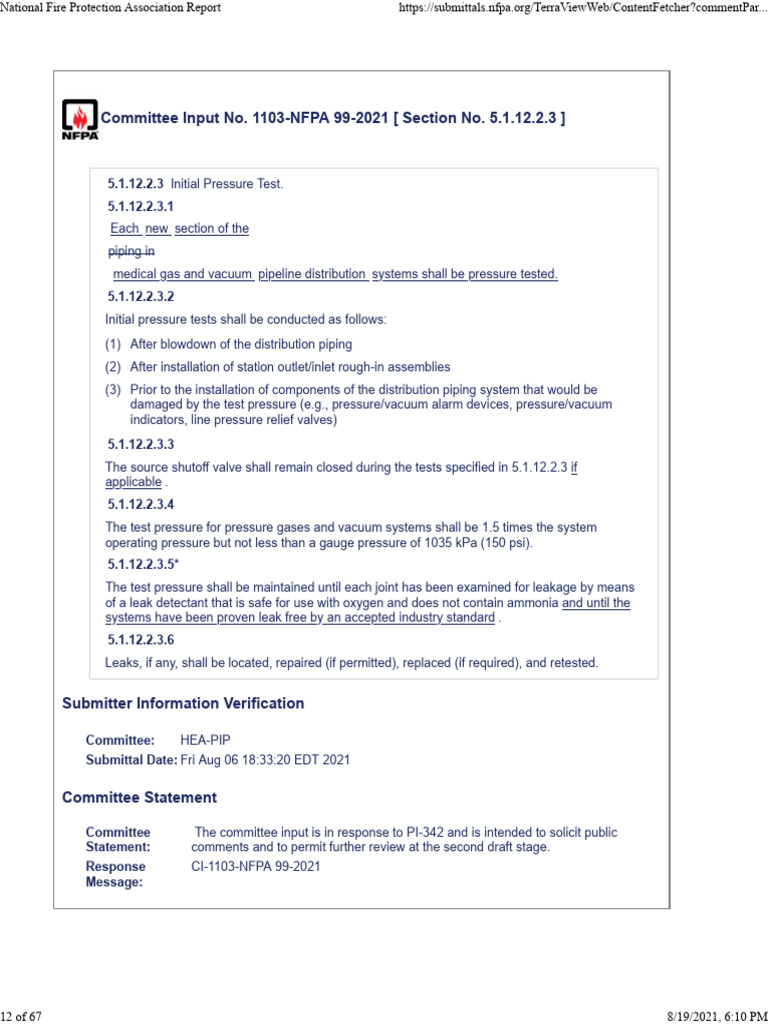 NFPA 99-2021 Medical Gas Testing Standards | PDF | Gases | Gas Technologies