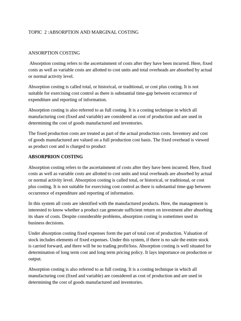 Absorption Costing Explained: Key Concepts | PDF | Cost Of Goods Sold ...