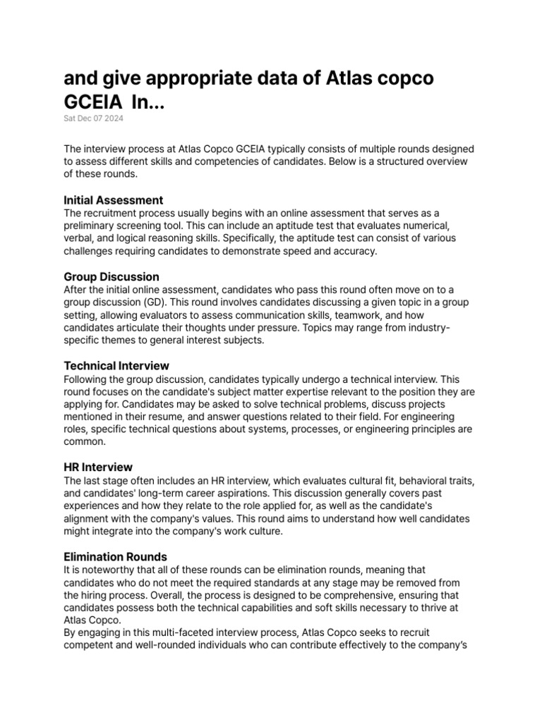 Atlas Copco Interview Process Overview | PDF | Recruitment
